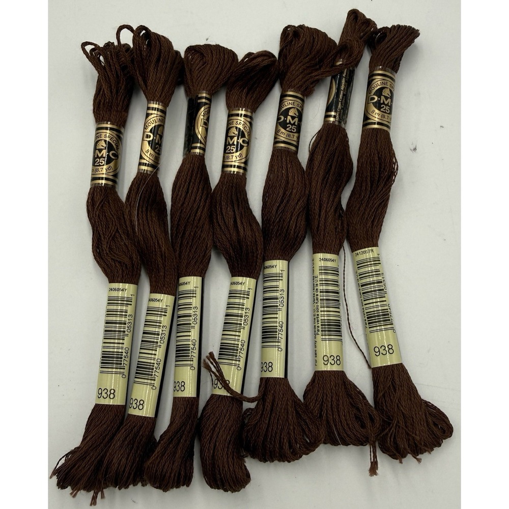 DMC Mouline Special 25 100% Cotton Brown #938 Embroidery Thread Lot Of 7 New !!